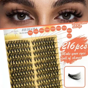 216PCS Individual Lash Clusters 8-16MM DIY Eyelash Extensions Natural Volume Lashes for Custom Makeup & At-Home Lash Application