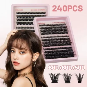 240pcs 50D 60D 80D Synthetic Hair Cat Eye Individual Lashes Cluster with Custom Logo Box Packaging 3D Effect & Cruelty Free