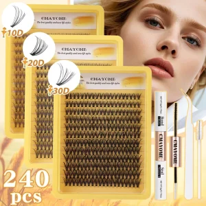 240pcs Individual Lash Extensions 20D Lash Clusters Volume Mix Pack 10 14mm Professional Individual Eyelash Clusters