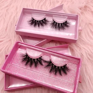 25 mm Mink Lashes With Custom Logo Butterfly Super Thick Mink Lashes Long Dramatic With Applicator