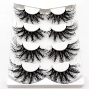 25mm Dramatic for Strip Lashes 3D Faux Mink Synthetic Thick Semi Hand Made Mega Volume Wispy Black Cotton Eyelashes