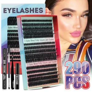 290 Pcs 60P 80P 100P 3 Styles Mixed DIY Segment Lashes Fluffy Volume Ribbon Lashes