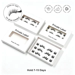 3-10 Day Long Lasting Pre-Glued Half Lashes 100% Handmade Wispy Manga Press on Lash Custom Size Curl Magnetic Box