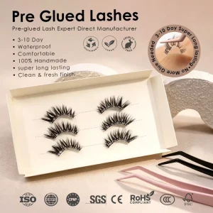 3-10 Day Long Lasting Pre-glued Half Lashes 100% Handmade Wispy Manga Press on Lash Custom Size Curl Magnetic Box UK Europe OEM