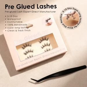 3-10 Days Super Long Lasting Pre Glued Half Lash 100% Handmade Waterproof Fluffy Manga Style Custom Size Acrylic Box FR IT