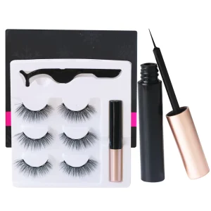 3 Pair Handmade 3D Magnetic Eyelashes Kit Liquid Eyeliner Assorted Styles Natural Dramatic Reusable Faux Mink Lashes