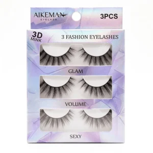 3 Pairs 3D Fiber Lashes Fashion Sexy Volume Glam Strip Lash Set in Recyclable Cardboard Paper Box