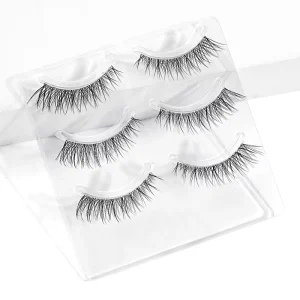 3 Pairs Black Transparent Faux Mink Eyelashes Clear Band Full Strip False Eyelashes