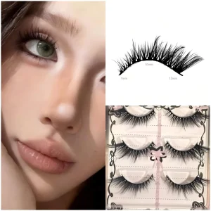 3 Pairs Handmade Plant Fiber Long Reusable False Eyelashes 7-12mm Mixed Race Wild Look Asian Style Curvy Full Lashes