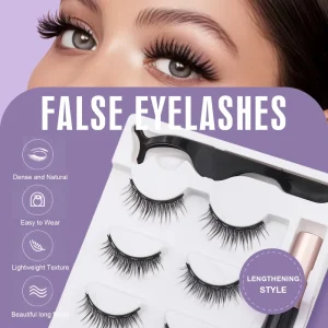 3 Pairs Magnetic Strip Lashes Kit with Magnetic Liquid Eyeliner Glueless Natural Lengthening False Reusable Eyelashes