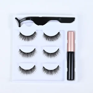 3 Pairs Short Synthetic Handmade Mink Magnetic Lashes Set with Magnetic Eyeliner No Glue Needed