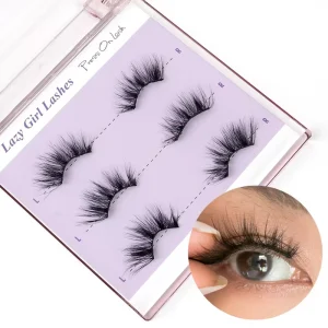 3 Pairs Thin Band Private Label Press on Lashes Full Strip Pre Glued Eyelashes with Box