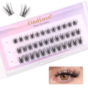 3 Rows Custom Logo Press on Cluster Lashes 3D Fluffy Style Strong Hold No Glue Needed Mixed Length 10-14mm D Curl Pre Glued