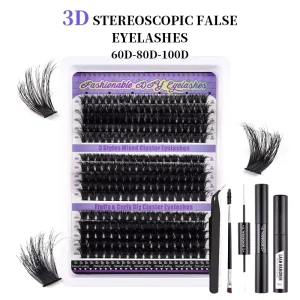 300 cluster D curl False Eyelash Set Natural Curled Voluminous Lash Bundle Voluminous & Long Waterproof Long lasting