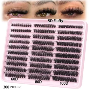 300PCS 60D+80D+100D Super D Curl Wispy Eyelash Private Label 8 16mm DIY Clusters Fluffy Cluster Lashes Vendor