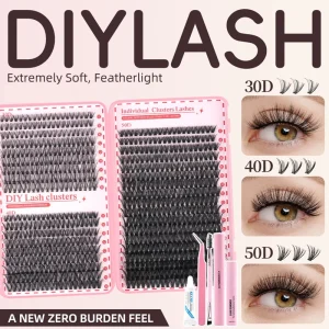 30D 40D 50D 60D Mixed Self-Adhesive Mink Lash Clusters Fluffy Wispy Lash Kit