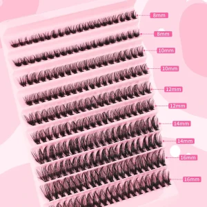 30D 40D 50D Segmented Eyelashes 10 Liners Pink Faux Mink Lash Clusters Mixed Length DIY Lash Kit