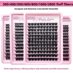 30D 40D 60D 80D 100D Dense Cluster Segmented DIY Single Self-Grafting 12-Row Semi-Handmade Eyelashes