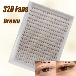 320 Pointy Fans Synthetic Hair Brown Promade Handmade 5D 6D 8D Mega Volume Russian Premade Lashes Trays Cosplay Woman Eyelash