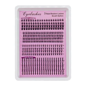 336 Fluffy Lash Clusters, Natural Bottom and Thick Spike, Mixed Lengths