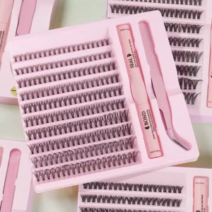 3D Brown Fluffy Cluster Lashes Custom Logo Eyelash Kit Pre Cut Segmented Lashes Clusters With Bond and Seal