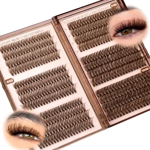 3D Brown for Synthetic Hair Cluster Lashes Custom Logo Eyelash Kit Pre Cut Segmented 12 Rows Mocha Brown Individual