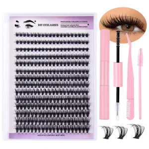 3D D Curl Thick Cluster Lashes 280 Clusters Cross Style DIY Segmented Individual Lash Kit Waterproof Cruelty-Free Synthetic Hair