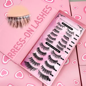 3D Effect Private Label Pre Glued Cruelty Free Reusable Self Adhesive Press Handmade Lashes Invisible Clear Band Half