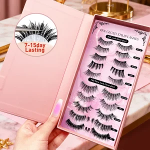3D Effect Private Label Pre Glued False Eyelash Self Adhesive Press on Handmade Lashes Invisible Clear Band Half Lash