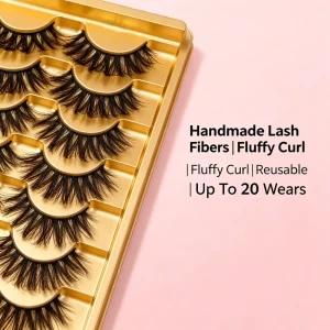 3D Effect Reusable False Lashes 7 Pairs Fluffy Style Eyelashes Full Strip Lashes Soft Lightweight Natural Looking EyeLashes