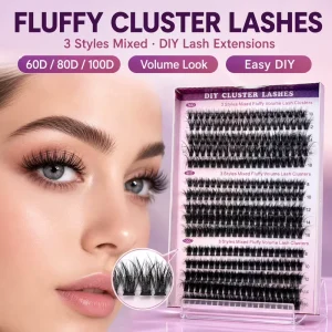 3D Eyelash Clusters Combo Pack (60P 80P 100P Mix) 3D Eyelash Extension Kit Fluffy Volume Natural Glue Free Lashes Multi-Pack