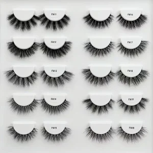 3D Eyelashes Handmade Fanx Mink Lashes Strips Private Label Fluffy Wispy Eyelash 15mm Full Strip Eye Lashes