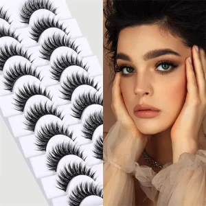 3D False Lashes Wispy Fake Eyelashes Curly Fairy Lashes Natural Look Black Cotton Band Lashes 10Pairs Faux Mink Eyelashes