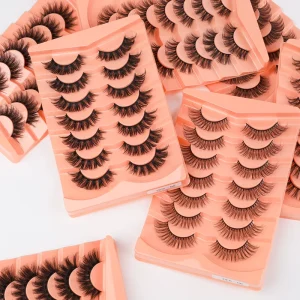 3D Faux Cils Mink Eye Lashes Dramatic Faux Mink Eyelashes 7 Pairs Tray Fluffy Full Strip Eyelashes