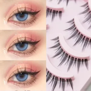 3D Faux Mink Eyelash Anime Lashes 5 Pairs Little Devil Eyelashes Natural Daily Makeup Manga Cluster Lashes Clear Band Eyelashes