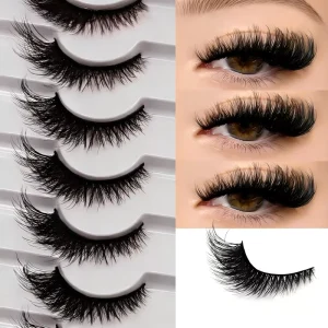 3D Faux Mink Eyelashes Set 10 Pairs Reusable Self adhesive Black Natural Wispy Cat Eye for Volume Lashes Extension Makeup Kit
