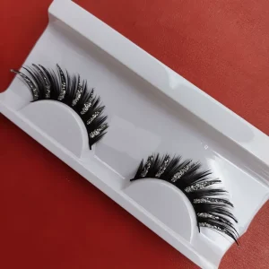 3D Faux Mink False Eyelashes Dense Crossed Design Silver Glitter Reusable Handmade Glow Dark Cruelty Free Party Stage Makeup