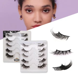 3D Faux Mink Half Band Black Cotton Cat Eyelashes with Custom Logo in Box From Lashes Factory Five Lashes Book