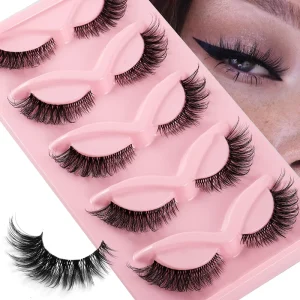 3D Faux Mink Lashes Natural Fluffy Strip Eyelashes Russian Volume 5D Mink Lashes Wispy Private Label Custom Box