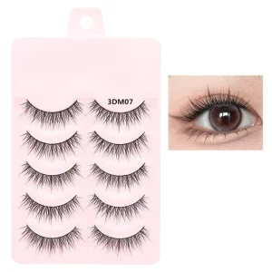 3D Faux Mink Natural Eyelashes High Performance Makeup Material 5 Pairs Manga Lashes with Pink Tray Synthetic Hair