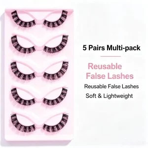 3D Fluffy Faux Mink Lashes 5 Pairs Volume False Eyelashes Strip Lashes Tray Set Custom Logo Lash Extensions
