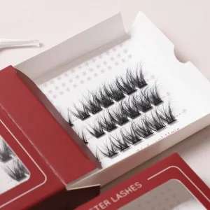 3D Fluffy Natural Glam Easy Apply Cat Eye Pre Glued Clusters Lashes Self Adhesive Lashes Extensions No Glue Needed Maroon Box