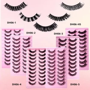 3D Fluffy Russian False Eyelashes DD Curl Full Strip Multi Layer Volume Faux Mink Lashes Dense Natural Look