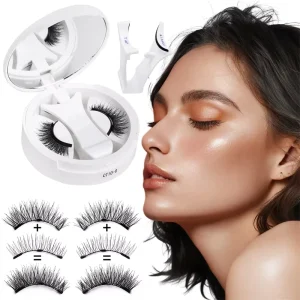 3D Magnetic Handmade Reusable False Eyelashes with 3 Magnets Synthetic Hair Includes Applicator