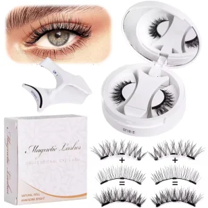 3D Magnetic Handmade Reusable Individual False Eyelashes with 3 Magnetics Easy to Use Synthetic Hair Strip Lashes Applicator