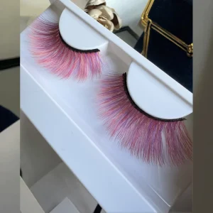 3D Mink Fur Synthetic Hair Long Pink Color Dramatic False Eyelashes Full Strip Eyelashes in Box Model