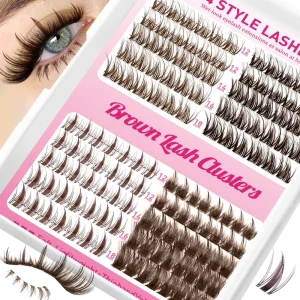 3D Mocha Brown Fluffy Cluster Lashes Eyelash Kit Pre-Cut Segmented Natural Lash Clusters