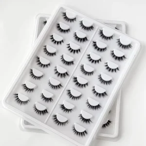 3D Natural 12mm False Eyelash Extension Mink Fur Lashes Private Label Full Strip Mink Eyelash with Custom logo