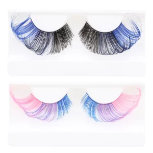3D Natural Colorful Faux Mink Eyelashes Handmade 20-25 mm Beauty Tools with Red Blue Colored Eyelash Strips