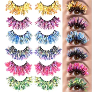3D Natural Dramatic Glitter Fluorescent Halloween Stage Makeup Single Box Full Strip False Eyelashes